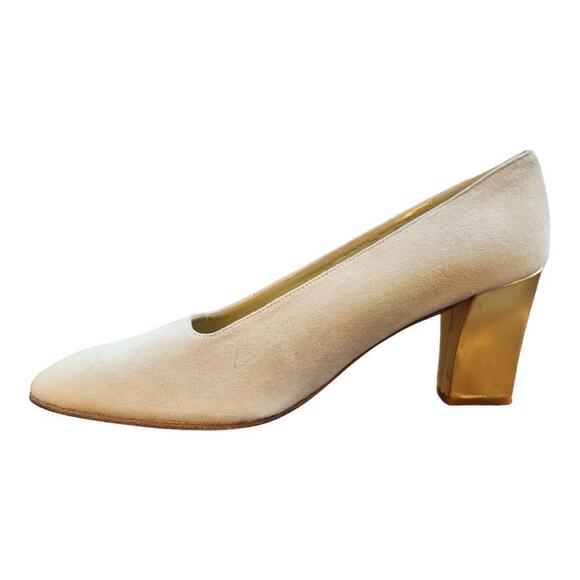 Red by Ramon Tenza leather heels made in Spain cream gold square heel shoes vtg - Picture 11 of 16